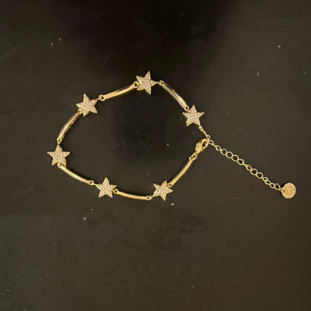 Gold Crystal Star Link Bracelet Adjustable Celestial